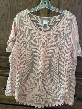 Xhilaration Peach Embroidered Lace Short Sleeve Blouse
